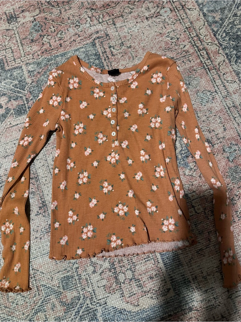 art class Rust-Orange Floral Ribbed Henley